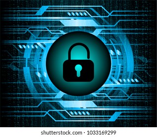 Safety concept, Closed Padlock on digital background, cyber security, Blue abstract hi speed internet technology background illustration. key vector