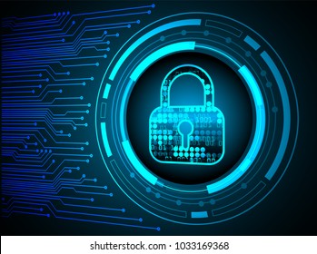 Safety concept, Closed Padlock on digital background, cyber security, Blue abstract hi speed internet technology background illustration. key vector