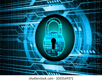 Safety concept, Closed Padlock on digital background, cyber security, Blue abstract hi speed internet technology background illustration. key vector