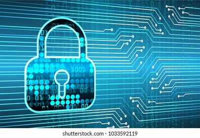 Safety concept, Closed Padlock on digital background, cyber security, Blue abstract hi speed internet technology background illustration. key vector
