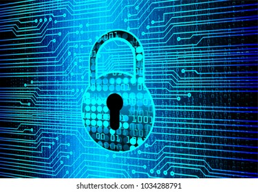 Safety concept, Closed Padlock on digital background, cyber security, Blue abstract hi speed internet technology background illustration. key vector