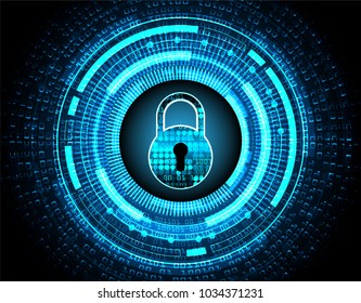 Safety concept, Closed Padlock on digital background, cyber security, Blue abstract hi speed internet technology background illustration. key vector