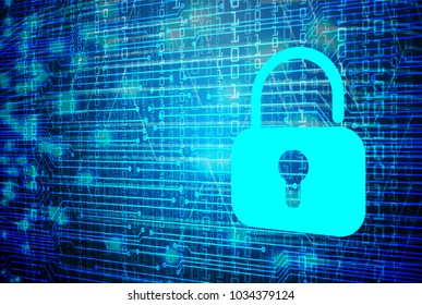 Safety concept, Closed Padlock on digital background, cyber security, Blue abstract hi speed internet technology background illustration. key vector