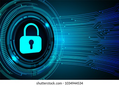 Safety concept, Closed Padlock on digital background, cyber security, Blue abstract hi speed internet technology background illustration. key vector