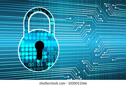 Safety concept, Closed Padlock on digital background, cyber security, Blue abstract hi speed internet technology background illustration. key vector