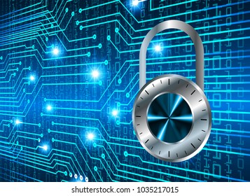 Safety concept, Closed Padlock on digital background, cyber security, Blue abstract hi speed internet technology background illustration. key vector