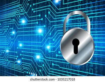 Safety concept, Closed Padlock on digital background, cyber security, Blue abstract hi speed internet technology background illustration. key vector