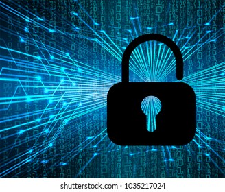 Safety concept, Closed Padlock on digital background, cyber security, Blue abstract hi speed internet technology background illustration. key vector