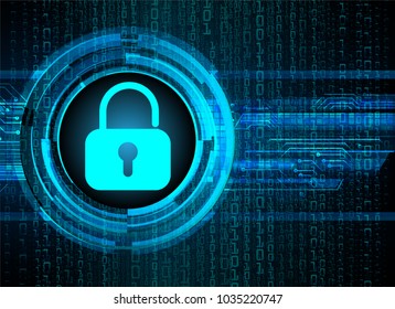 Safety concept, Closed Padlock on digital background, cyber security, Blue abstract hi speed internet technology background illustration. key vector