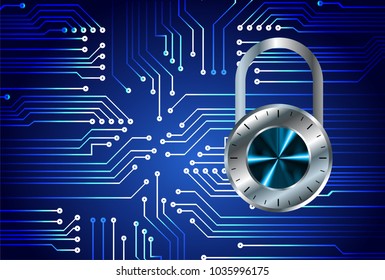 Safety concept, Closed Padlock on digital background, cyber security, Blue abstract hi speed internet technology background illustration. key vector