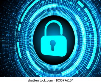 Safety concept, Closed Padlock on digital background, cyber security, Blue abstract hi speed internet technology background illustration. key vector