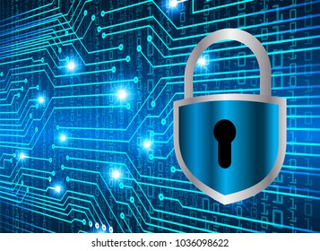 Safety concept, Closed Padlock on digital background, cyber security, Blue abstract hi speed internet technology background illustration. key vector