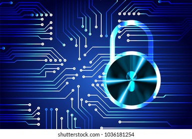 Safety concept, Closed Padlock on digital background, cyber security, Blue abstract hi speed internet technology background illustration. key vector