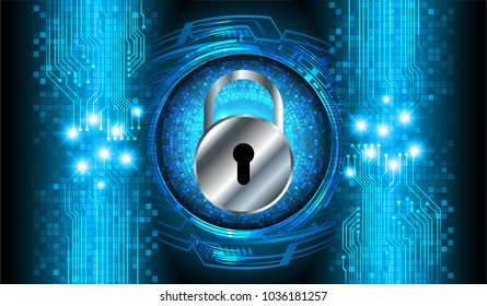 Safety concept, Closed Padlock on digital background, cyber security, Blue abstract hi speed internet technology background illustration. key vector