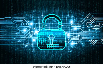 Safety concept, Closed Padlock on digital background, cyber security, Blue abstract hi speed internet technology background illustration. key vector