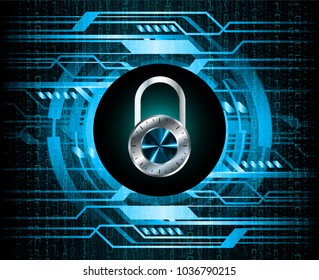 Safety concept, Closed Padlock on digital background, cyber security, Blue abstract hi speed internet technology background illustration. key vector