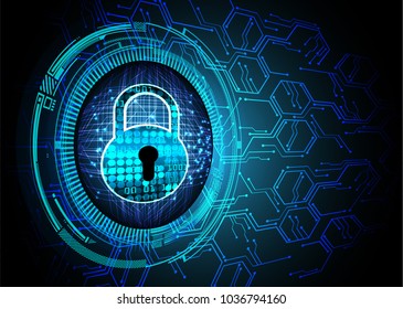 Safety concept, Closed Padlock on digital background, cyber security, Blue abstract hi speed internet technology background illustration. key vector