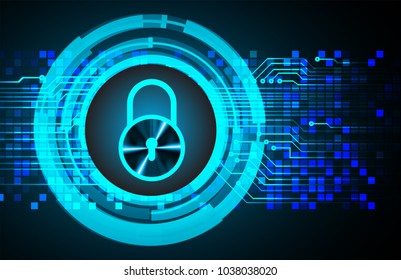 Safety concept, Closed Padlock on digital background, cyber security, Blue abstract hi speed internet technology background illustration. key vector