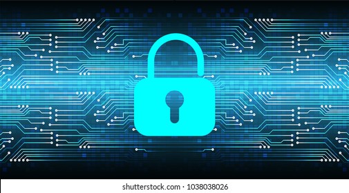 Safety concept, Closed Padlock on digital background, cyber security, Blue abstract hi speed internet technology background illustration. key vector
