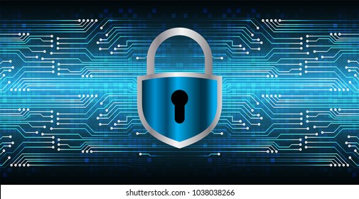 Safety concept, Closed Padlock on digital background, cyber security, Blue abstract hi speed internet technology background illustration. key vector