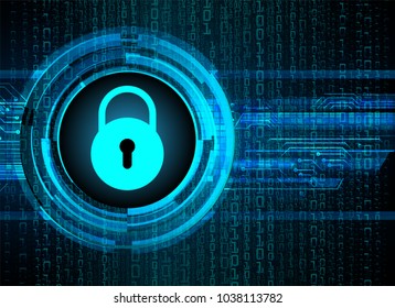 Safety concept, Closed Padlock on digital background, cyber security, Blue abstract hi speed internet technology background illustration. key vector
