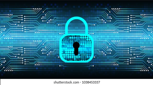 Safety concept, Closed Padlock on digital background, cyber security, Blue abstract hi speed internet technology background illustration. key vector