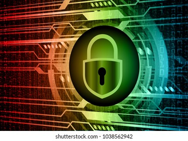 Safety concept, Closed Padlock on digital background, cyber security, red green Blue abstract hi speed internet technology background illustration. key vector