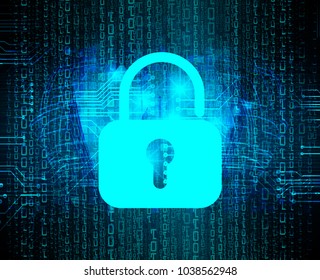Safety concept, Closed Padlock on digital background, cyber security, Blue abstract hi speed internet technology background illustration. key vector
