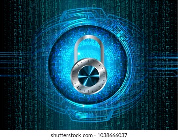Safety concept, Closed Padlock on digital background, cyber security, Blue abstract hi speed internet technology background illustration. key vector