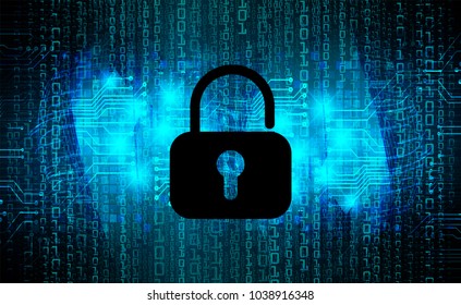 Safety concept, Closed Padlock on digital background, cyber security, Blue abstract hi speed internet technology background illustration. key vector