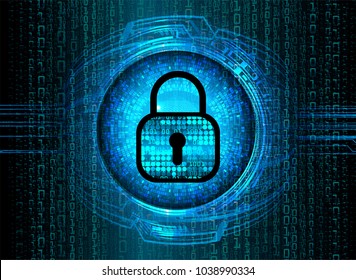 Safety concept, Closed Padlock on digital background, cyber security, Blue abstract hi speed internet technology background illustration. key vector