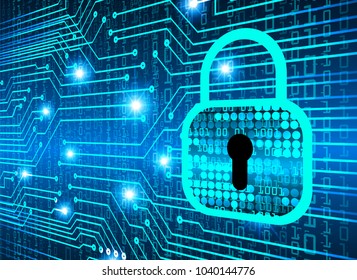 Safety concept, Closed Padlock on digital background, cyber security, Blue abstract hi speed internet technology background illustration. key vector