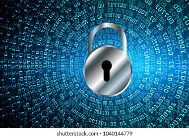 Safety concept, Closed Padlock on digital background, cyber security, Blue abstract hi speed internet technology background illustration. key vector