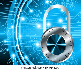 Safety concept, Closed Padlock on digital background, cyber security, Blue abstract hi speed internet technology background illustration. key vector