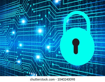 Safety concept, Closed Padlock on digital background, cyber security, Blue abstract hi speed internet technology background illustration. key vector