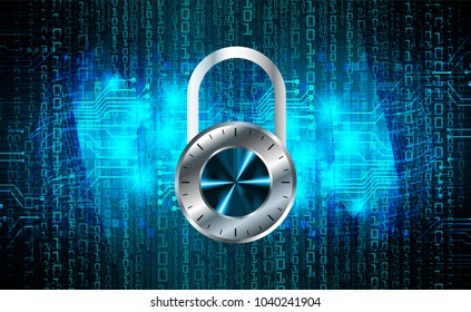 Safety concept, Closed Padlock on digital background, cyber security, Blue abstract hi speed internet technology background illustration. key vector