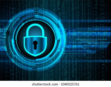 Safety concept, Closed Padlock on digital background, cyber security, Blue abstract hi speed internet technology background illustration. key vector