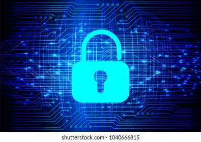 Safety concept, Closed Padlock on digital background, cyber security, Blue abstract hi speed internet technology background illustration. key vector