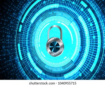 Safety concept, Closed Padlock on digital background, cyber security, Blue abstract hi speed internet technology background illustration. key vector