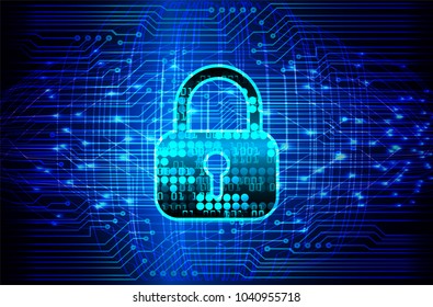Safety concept, Closed Padlock on digital background, cyber security, Blue abstract hi speed internet technology background illustration. key vector
