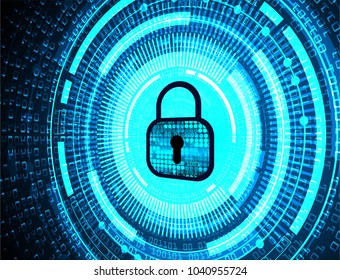 Safety concept, Closed Padlock on digital background, cyber security, Blue abstract hi speed internet technology background illustration. key vector