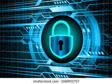 Safety concept, Closed Padlock on digital background, cyber security, Blue abstract hi speed internet technology background illustration. key vector