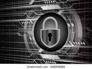 Safety concept, Closed Padlock on digital background, cyber security, Black abstract hi speed internet technology background illustration. key vector