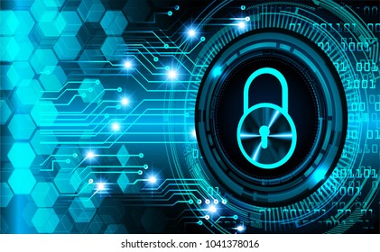 Safety concept, Closed Padlock on digital background, cyber security, Blue abstract hi speed internet technology background illustration. key vector
