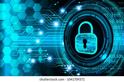 Safety concept, Closed Padlock on digital background, cyber security, Blue abstract hi speed internet technology background illustration. key vector
