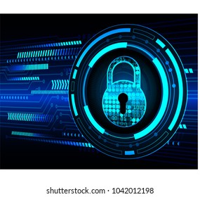 Safety concept, Closed Padlock on digital background, cyber security, Blue abstract hi speed internet technology background illustration. key vector
