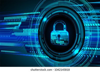 Safety concept, Closed Padlock on digital background, cyber security, Blue abstract hi speed internet technology background illustration. key vector