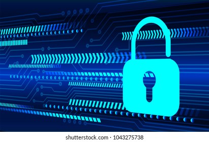 Safety concept, Closed Padlock on digital background, cyber security, Blue abstract hi speed internet technology background illustration. key vector
