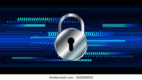 Safety concept, Closed Padlock on digital background, cyber security, Blue abstract hi speed internet technology background illustration. key vector
