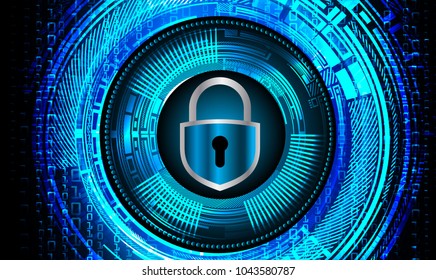 Safety concept, Closed Padlock on digital background, cyber security, Blue abstract hi speed internet technology background illustration. key vector
